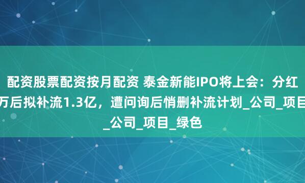 配资股票配资按月配资 泰金新能IPO将上会：分红6000万后拟补流1.3亿，遭问询后悄删补流计划_公司_项目_绿色